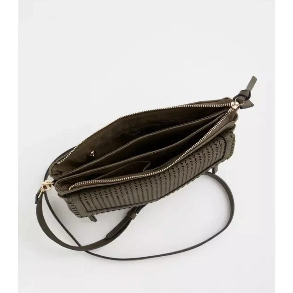 Torrid Olive‎ Green Faux Leather Perforated Crossbody Bag Adjustable Strap - Picture 2 of 8